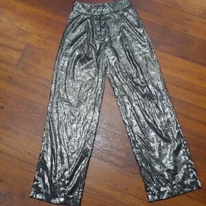 French Connection Alara Molten Metallolic Gold Wide Leg Trousers